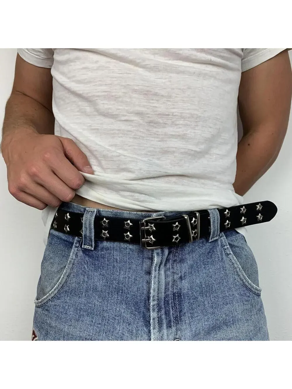 Essential Y2k 2000s style studded punk goth black and silver belt. Great